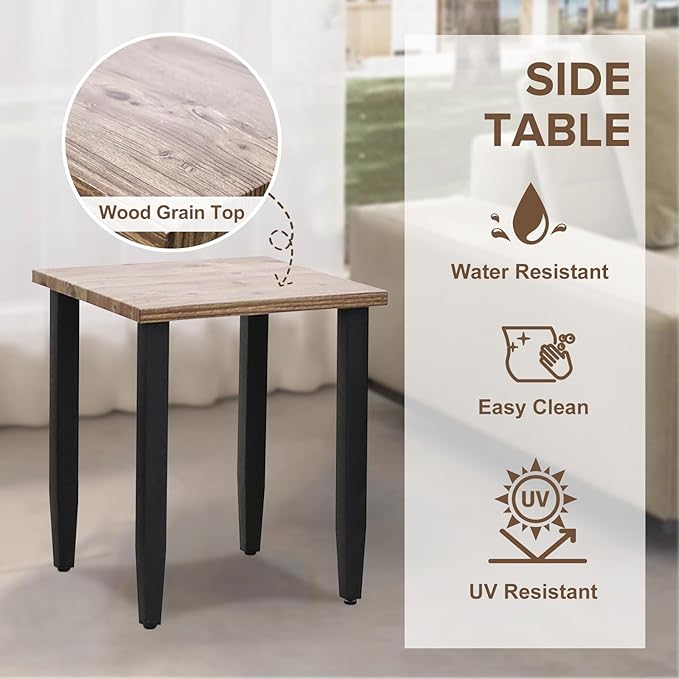 COOS BAY Modern Outdoor Table, Patio Side Table with Wood Grain Top, Metal Weather-Resistant Table for Deck, Porch - Photo 3