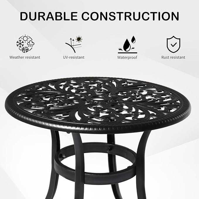 Cast Aluminum Round Table with 2 inch Umbrella Hole, Outdoor Patio End Side Table - Photo 4