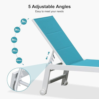 PURPLE LEAF Outdoor Oversized Chaise Lounge Set for Tall & Strong Individuals Adjustable Recliner Extra Wide Lounge Chairs with Side Table for Patio Poolside Beach Aluminum Chaise Lounger Blue