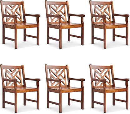 VINGLI Outdoor Dining Chairs Set of 6, Heavy Duty 330 LBS Wooden Patio Chairs with Comfortable Backrest, Solid Wood Patio Dining Chairs Garden Chairs for Yard, Front Porch and Deck (Teak, 6 PCS)