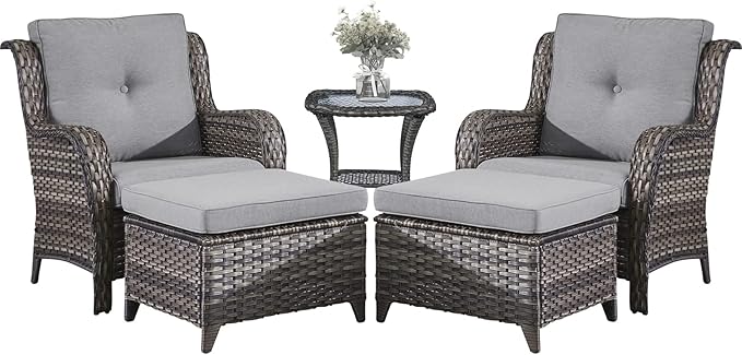 Belord Outdoor Wicker Furniture 5 Pieces Patio Furniture Set Patio Chairs with Ottomans and Side Table Conversation Set - Photo 2