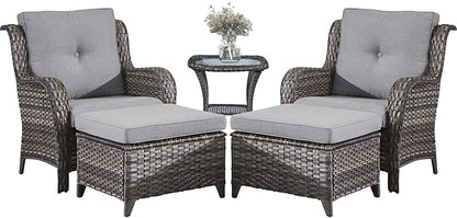 Belord Outdoor Wicker Furniture 5 Pieces Patio Furniture Set Patio Chairs with Ottomans and Side Table Conversation Set for Porch Garden Deck Balcony Poolside
