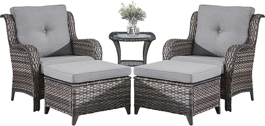 Belord Outdoor Wicker Furniture 5 Pieces Patio Furniture Set Patio Chairs with Ottomans and Side Table Conversation Set for Porch Garden Deck Balcony Poolside