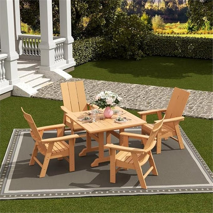 Costaelm Patio hdpe Adirondack Chair, Outdoor Balcony Pool Chair, Modern Front Porch Fire Pit Backyard Chair, Garden Resin Lounge Chair for Outside, Teak