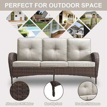 Belord Patio Rocking Chairs Furniture Set of 6, Outdoor Wicker Furniture Sets with Wicker Rocker, Small Patio Conversation Sets with Outdoor Couch Ottomans Brown/Beige