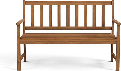 Greemotion Borkum 4-Feet Eucalyptus Solid Wood Outdoor Bench, Garden Chair for Patio Backyard Porch, Natural