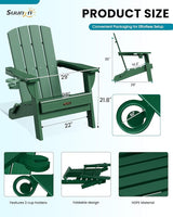 Folding Adirondack Chair 4 Pack, HDPE All-Weather Fire Pit Chairs, Plastic Adirondack Chairs with 2 Cup Holder - Photo 2