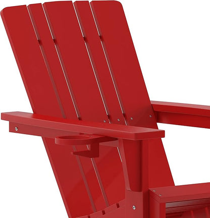 Taylor & Logan Hedley Adirondack Chair with Cup Holder, Weather Resistant HDPE Adirondack Chair in Red, Set of 2
