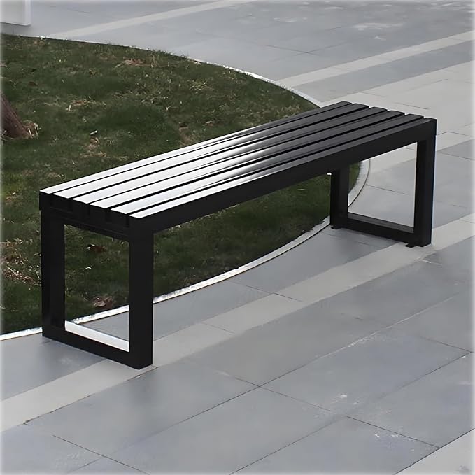 Outdoor Metal Backless Bench,Colorful Garden Bench Slatted Seat,All-Weather Outdoor Park Benches for Backyard, Porch, Or Lawn(180cm/70.8inch, Black)