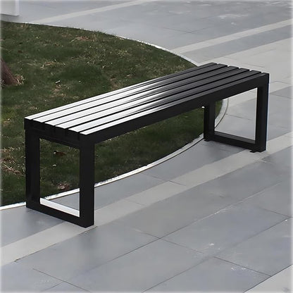 Outdoor Metal Backless Bench,Colorful Garden Bench Slatted Seat,All-Weather Outdoor Park Benches for Backyard, Porch, Or Lawn(120cm/47.2inch, Black)