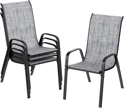 TLSUNNY Patio Chairs, Stackable Textilene Outdoor Dining Furniture for All Weather, with 17.7″ Wide Seat & Metal Frame, for Garden, Backyard, Deck, Restaurant, Poolside (4, Grey, 26.4″)