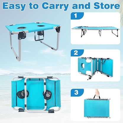 Sun Tanning Chair with Face Hole 5-Position Folding Lounge Chair Outdoor with Portable Beach Table for Poolside Sunbathing Camping Lawn Backyard