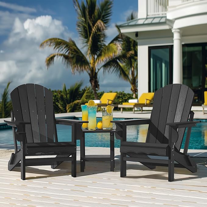 Folding Adirondack Chair, HDPE Plastic Black Adirondack Chairs Weather Resistant - Photo 8