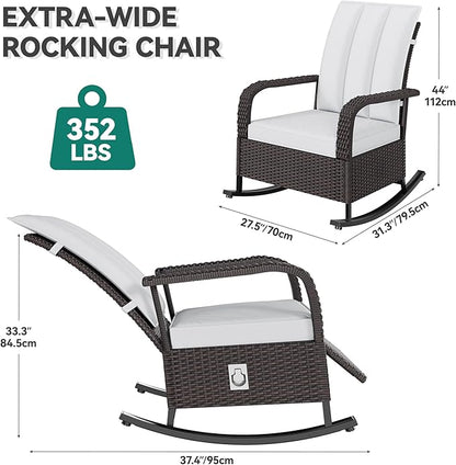 YITAHOME Outdoor Rocking Chair, Wicker Lounge Chair with Adjustment Backrest, PE Rattan Patio Recliner with Adjustable Footrest and Soft Cushions, Ideal for Garden Backyard Porch Patio