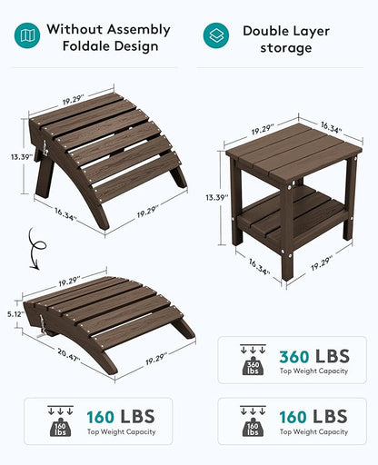 SERWALL 5-Piece Adirondack Chair and Ottoman and Table Set, Coffee