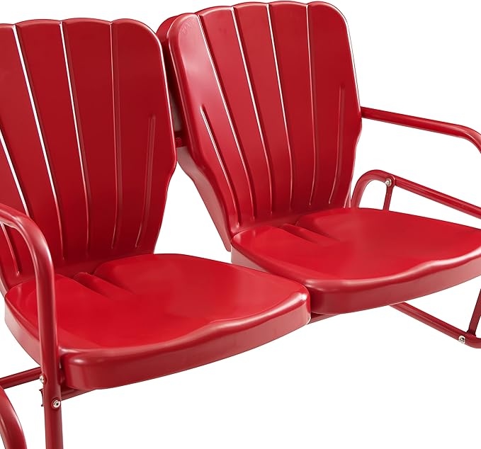 Crosley Furniture Ridgeland Retro Metal Outdoor Loveseat Glider, 2-Person Rocking Patio Bench for Porch, Bright Red Gloss