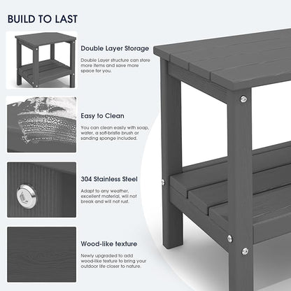 KINGYES Double Side Table, Adirondack End Table- Gray