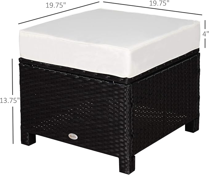 Outsunny 2 Piece 20" Patio Wicker Ottoman with Thick Padded Cushion, Multipurpose Outdoor PE Rattan Footrest - Photo 3