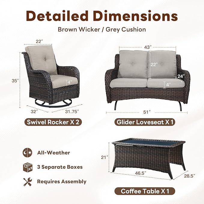 Belord 4 Piece Patio Wicker Furniture Set, Outdoor Swivel Rocker Chairs - Photo 2