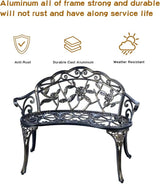 JARDIN DE CENTENNIAL Patio Garden Bench Metal Park Bench Cast Aluminum Outdoor Furniture with Floral Rose for Patio - Photo 4