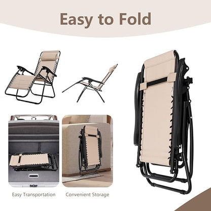 HAPPYGRILL Zero Gravity Lounge Chairs Set with Coffee Table, Folding Reclining Chairs with Side Table and Pillow, 3 Pieces Adjustable Patio Lawn Recliner Set for Outdoor Garden Camp Travel