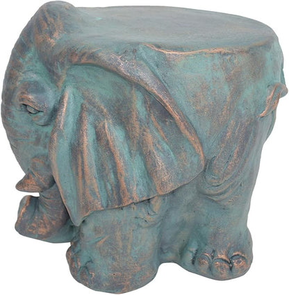 Garden Stool, Plant Stool or Elephant Table for Garden, Front Porch, Patio, Outside, Indoor, Lightweight Concrete, Weather-Resistant, Distressed Gold Patina Finish, No Assembly (Elephant)