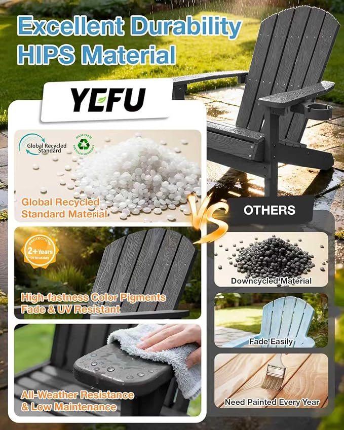 YEFU Adirondack Chairs Set of 8: Plastic Adirondack Chairs - Patio Chairs with Wood Texture - Outdoor Chair HIPS - Lawn - Photo 3