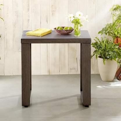 Joyside Outdoor Metal Side Table - 20"x 20" Small Square Coffee Table Patio Bistro Set Table Ideal Match for Patio Furniture, Wood-Looking Brown