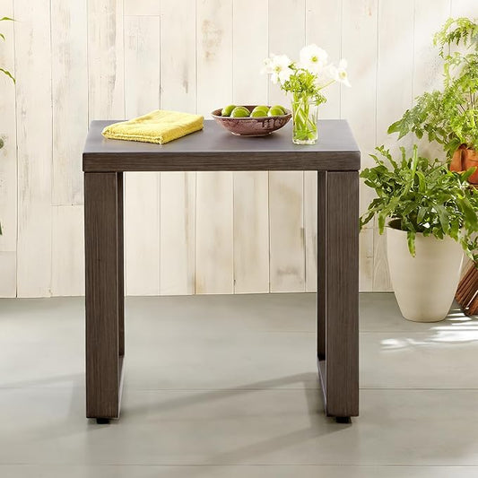 Joyside Outdoor Metal Side Table - 20"x 20" Small Square Coffee Table Patio Bistro Set Table Ideal Match for Patio Furniture, Wood-Looking Brown