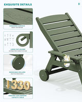 SERWALL Patio Chaise Lounge Chair Set of 2, 78'' Long 5-Positions Adjustable HDPE Outdoor Lounger for Pool - Photo 4