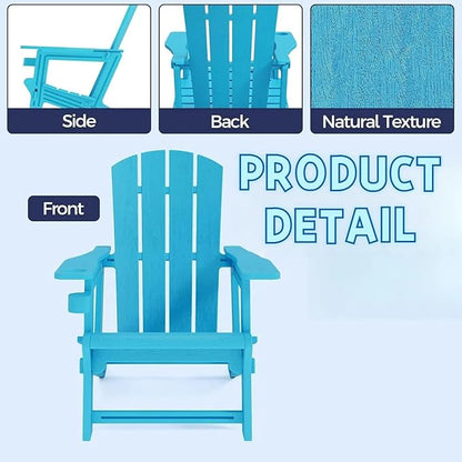 FONTOI Adirondack Chair, Plastic Adirondack Chair with Cup Holder, Outdoor Weather Resistant Lawn Furniture, 400 LBS Capacity Recliner, Garden Backyard Patio Without Screws Install, Sky Blue