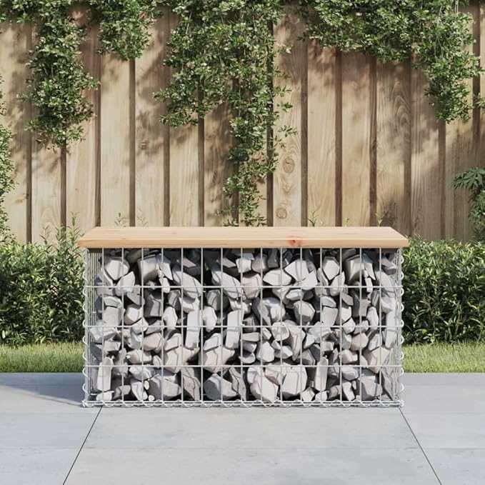 Brown Solid Pine Wood Compact Garden Bench with Gabion Design, Durable Outdoor Seating for Patio and Balcony, Rustic Aesthetic, Weather-Resistant, Easy Maintenance, 32.7 Inch