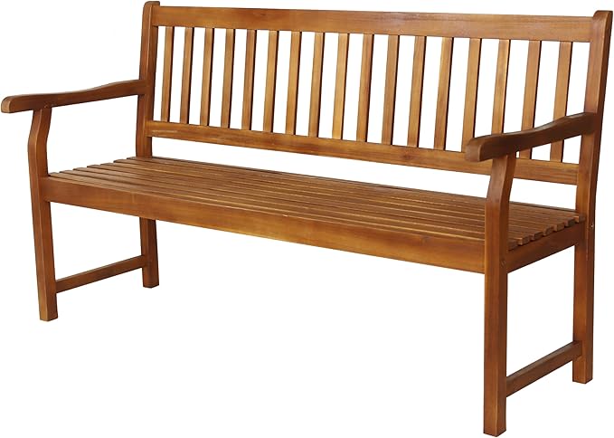 JONATHAN Y BNH101A Laurel 59.1" 3-Seat Slat-Back 600-Lbs Support Acacia Wood Outdoor Garden Patio Bench for Garden, Lawn - Photo 1