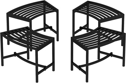 Metal Outdoor Curved Fire Pit Bench Set of 4, Fire Pit Seating Waterproof, Steel Backless Outside Tree Bench for Garden,Patio,Porch,Backyard,Heavy Duty Plant Holder, Style 1, Black