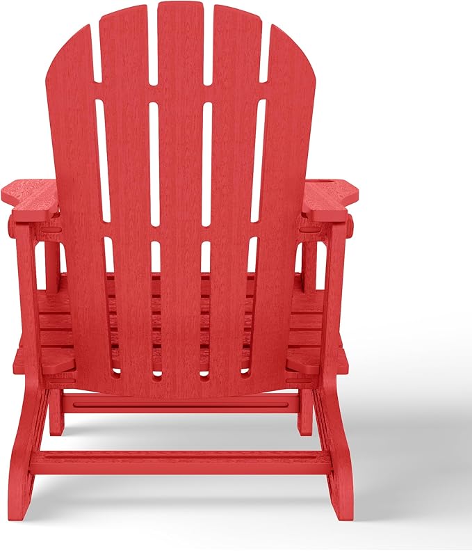 Costaelm Tool-Free Assembly Outdoor Patio HDPE Plastic Adirondack Chair with Cup Holder, Red