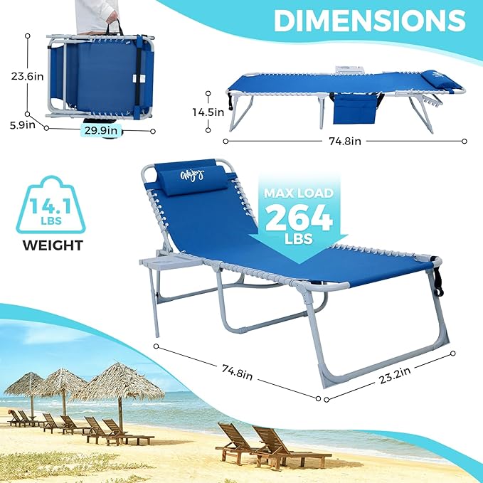 #WEJOY 2 PCS Lounge with Side Table for Outdoor 5-Position Adjustable Recliner Chair for Beach Sunbathing Patio Pool - Photo 3