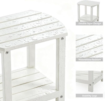 Adirondack Small Outdoor Side Table - Weatherproof HDPE Patio End Table with 2-Tier Storage for Firepit, Balcony, Garden, Poolside or Bathroom (White, Set of 1)