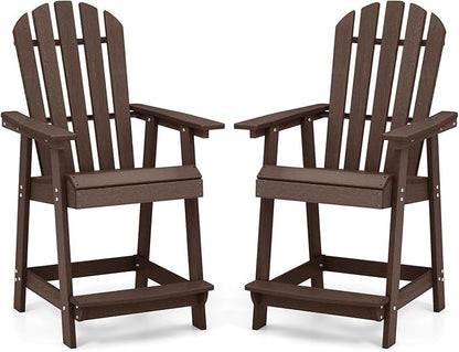 Tangkula Outdoor Bar Stool, HDPE Tall Adirondack Chair with Armrest & Footrest, Weather Resistant 47 Inch Counter Height Barstool Lifeguard Chair for Pool Deck Patio Garden, Balcony Chairs (2, Brown)