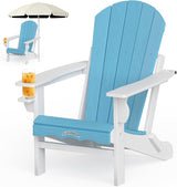 Folding Adirondack Chair –Recyclable HDPE Outdoor Adirondack Patio Chair with Cup Holder, Wood Texture & Umbrella Hole - Photo 1