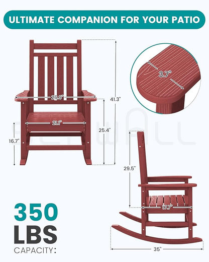 SERWALL HDPE Outdoor Rocking Chair Set of 6, Patio Rocking Chairs for Adults, All Weather Outdoor Rockers for Lawn, Crimson Red