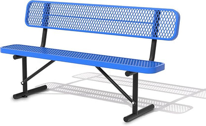 72" Metal Park Benches for Outside - Blue Outdoor Benches Heavy Duty Garden Weatherproof Bench with Backrest, Buddy Bench for Schools,Commercial Benches for Shopping Mall, Store, Yard, Patio
