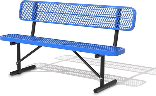 72" Metal Park Benches for Outside - Blue Outdoor Benches Heavy Duty Garden Weatherproof Bench with Backrest, Buddy Bench for Schools,Commercial Benches for Shopping Mall, Store, Yard, Patio