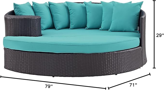 Modway Convene Wicker Rattan Outdoor Patio Poolside Sectional Sofa Daybed with Cushions in Espresso Turquoise