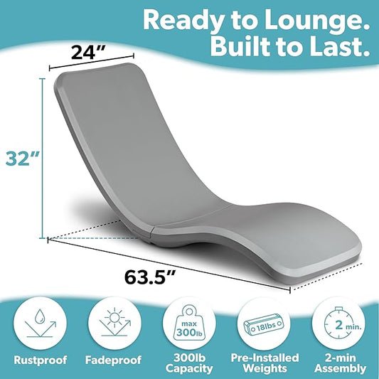 GoSports Coast Modern in Pool Lounge Chair - Waterproof & Weighted Chaise Lounger - Outdoor Pool Furniture for Patio or in Baja Shelf - Gray