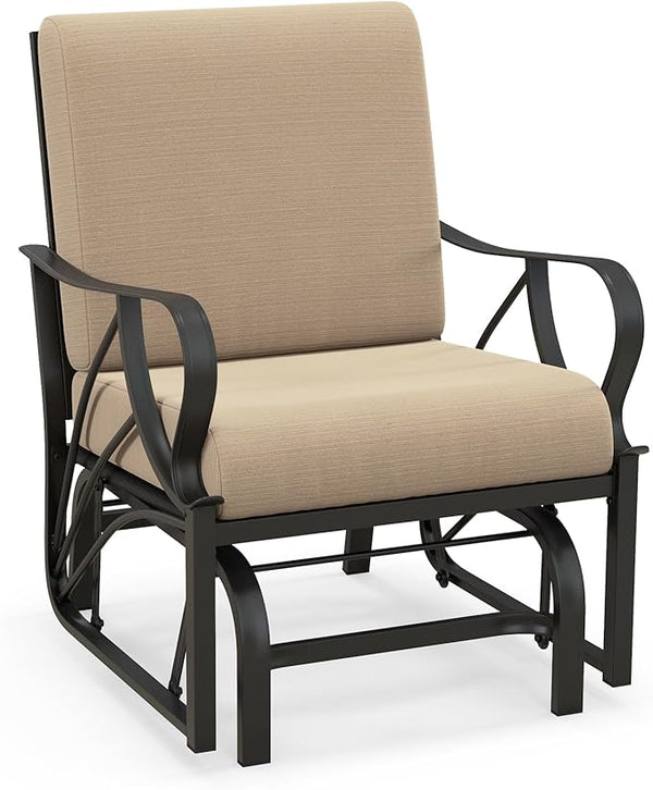 Giantex Patio Glider, Outdoor Rocking Chair with Thick Cushion, Sprayed Metal Frame, Curved Armrest - Photo 1