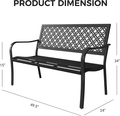 Grand patio 50" Outdoor Bench, Garden Benches with Anti-Rust Metal Powder Coated Frame, Patio Bench for Front Porch Park Outside Furniture Decor, Black