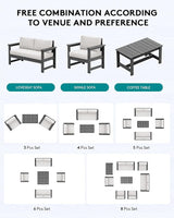 SERWALL 2 Pieces Single Cushioned Sofa Chair, Grey HDPE Outdoor Adirondack Lounge Armchair with Khaki Cushion - Photo 3