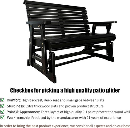 Fortune Candy Wooden Patio Glider with High Roll Back and Deep Contoured Seat, Solid Fir Wood, 2-Seater, Heavy Duty 800 LBS, 4 Ft. (Carbon Black)