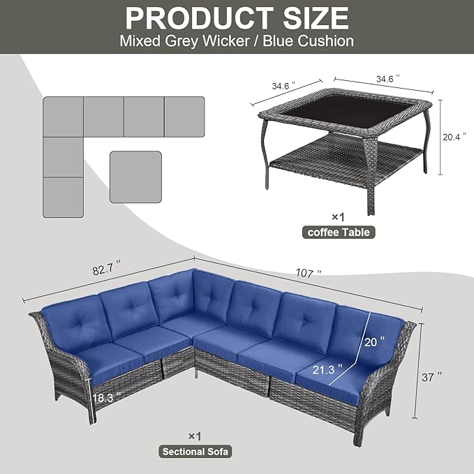 Belord Patio Furniture Set 6 Seats, Oversized Outdoor Sectional Couch, Two 3-Seater Sofas with Coffee Table - Photo 2
