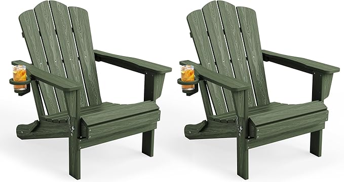 KINGYES Folding Adirondack Chair Set of 2, HDPE All-Weather Patio Chairs with Cup Holder - Photo 1